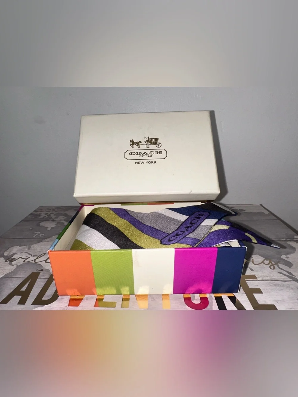 Vintage Coach Geometric Silk Purse Scarf with original box!